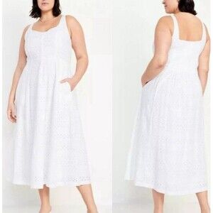 Old Navy Prairie Dress Womens XXL White All Over Eyelet Midi Flowy Tank Peasant